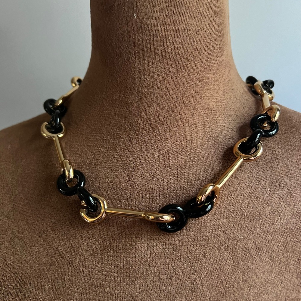 Zara Black and Gold Tone Chunky Link Statement Choker Necklace 19-20in Mob Wife